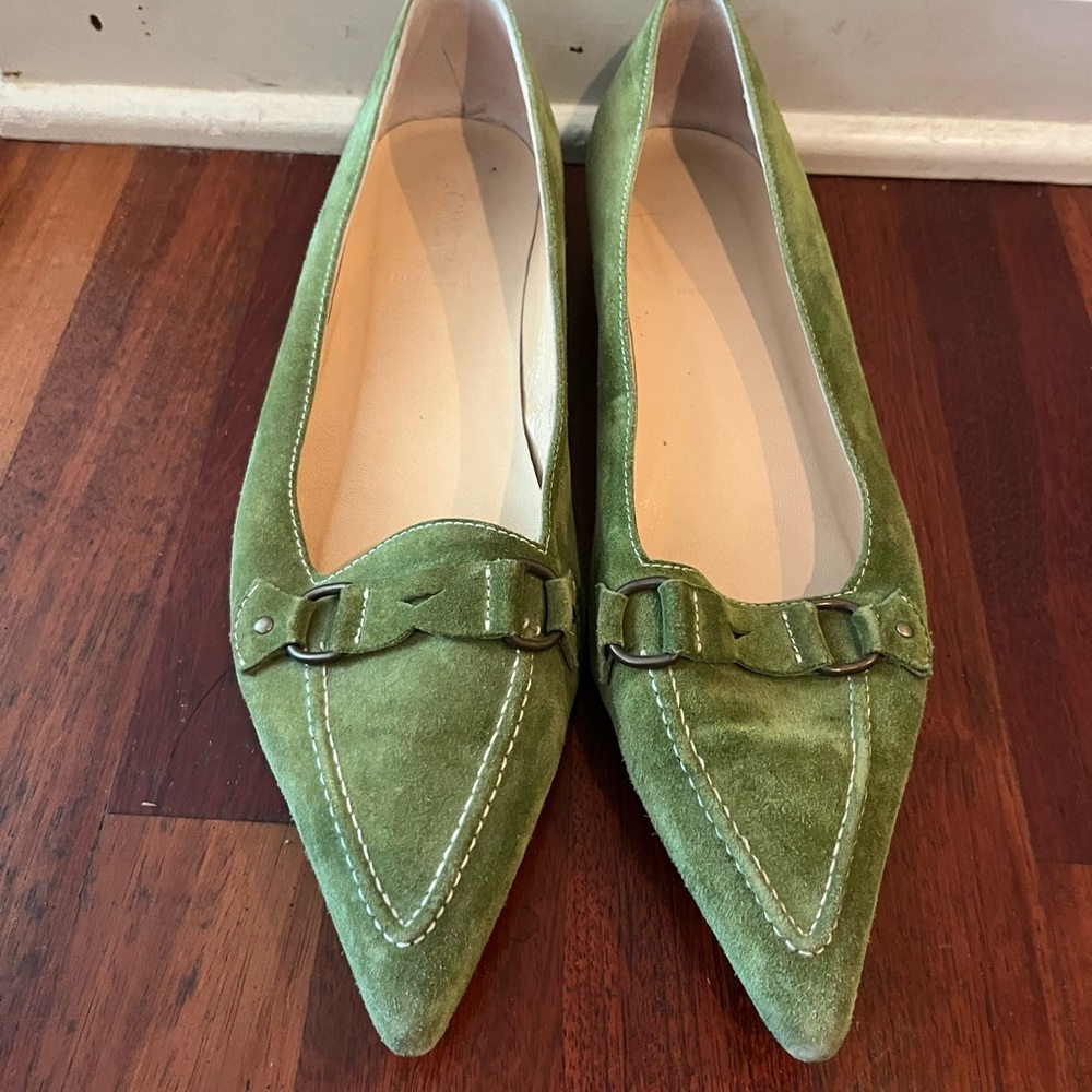 Green Suede Leather JCrew Flats